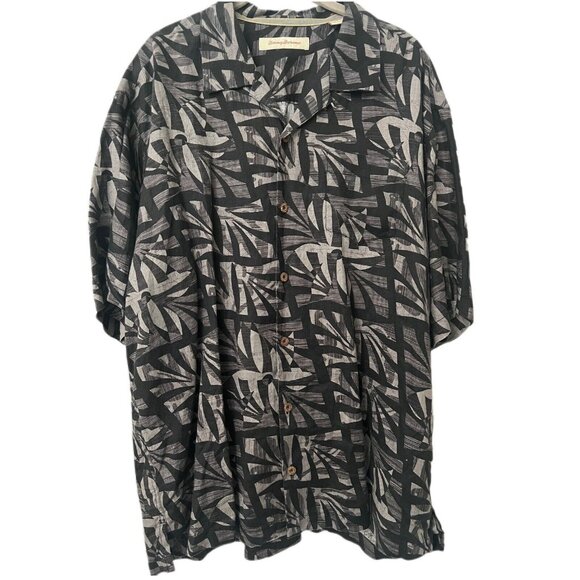 Tommy Bahama Other - Tommy Bahama Mens Shirt XL Hawaiian Black Palm Floral Linen Short Sleeve